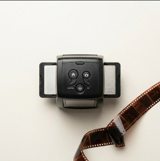 Aseevo Film Scanner — top view with 35mm film strip